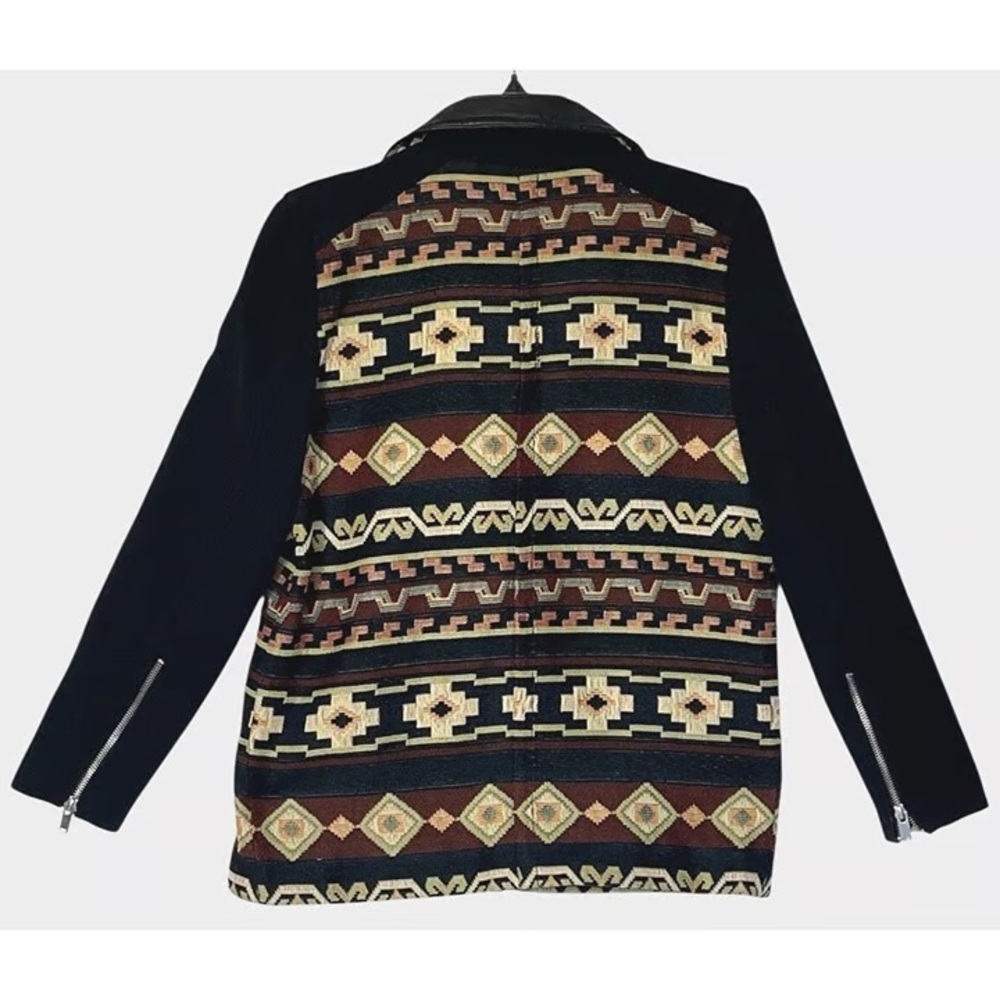 NWOT Zara Embroidered Aztec Tribal Moto Leather Trim Jacquard Jacket Size Medium - Picture 9 of 16